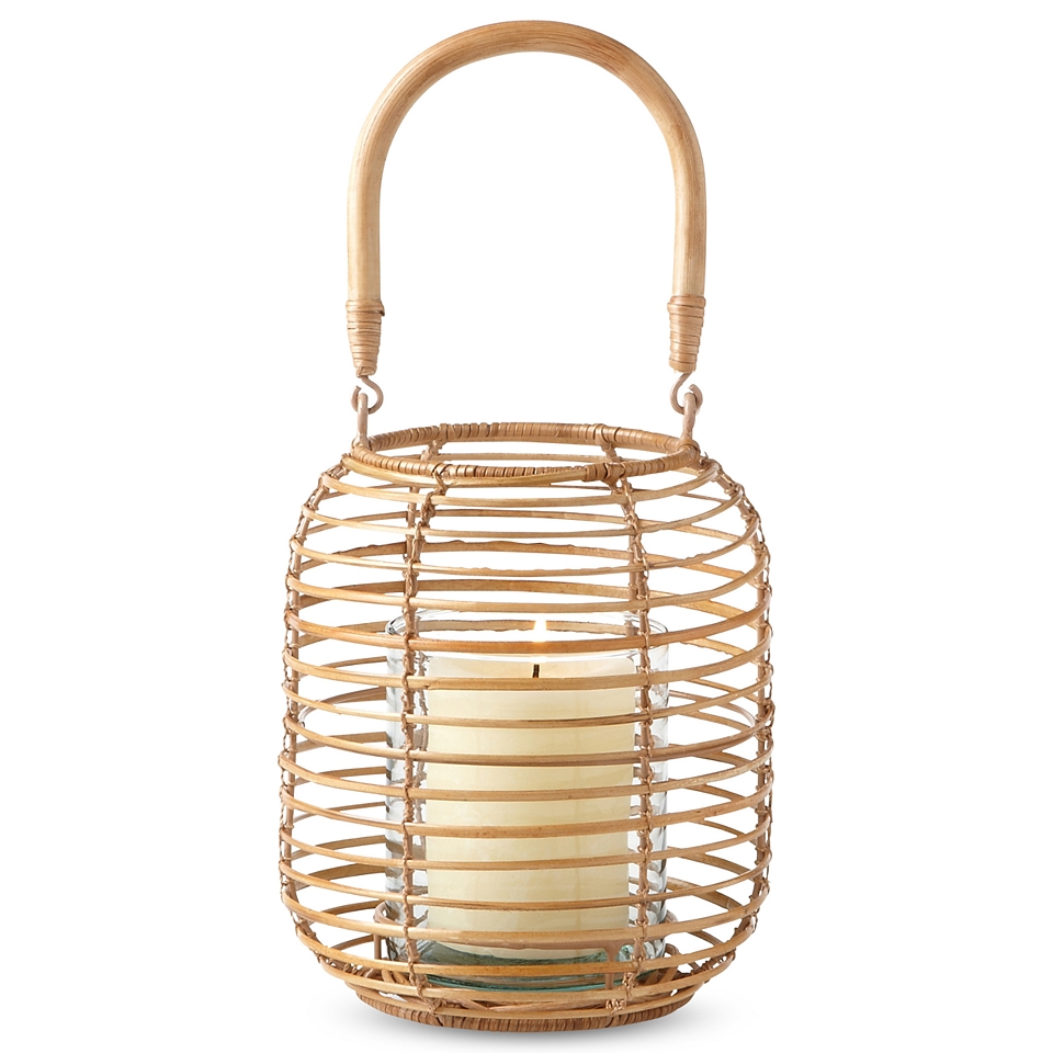 Chandara Wicker Lantern with Glass Candle Holder Short, Natural