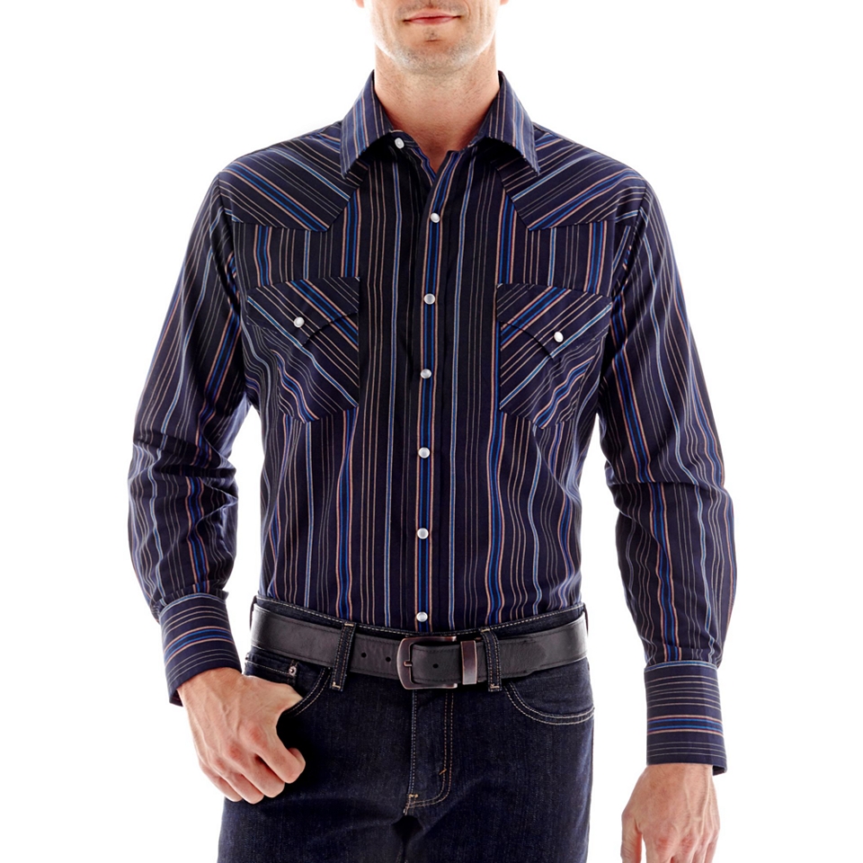 Ely Cattleman Woven Shirt, Navy Stripe, Mens