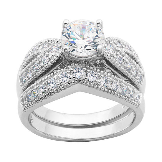 DiamonArt® Cubic Zirconia Sterling Silver Bridal Ring Set