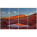 Designart Vermillion Cliffs Lake in Morning Oversized Landscape Canvas Art - 4 Panels