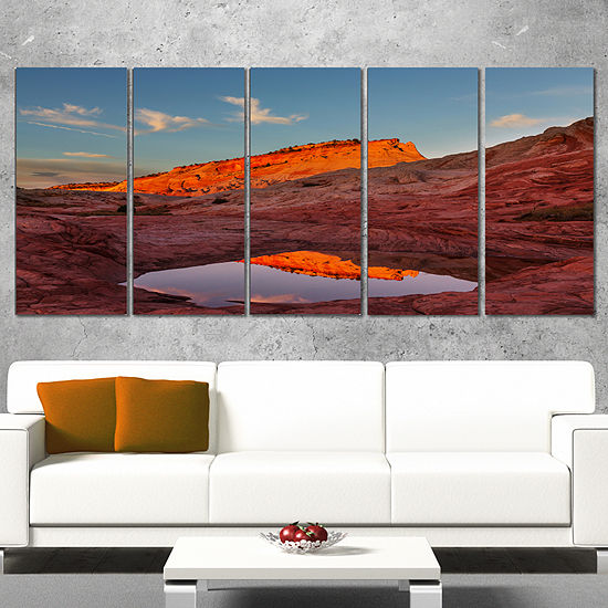 Designart Vermillion Cliffs Lake in Morning Oversized Landscape Canvas Art - 5 Panels
