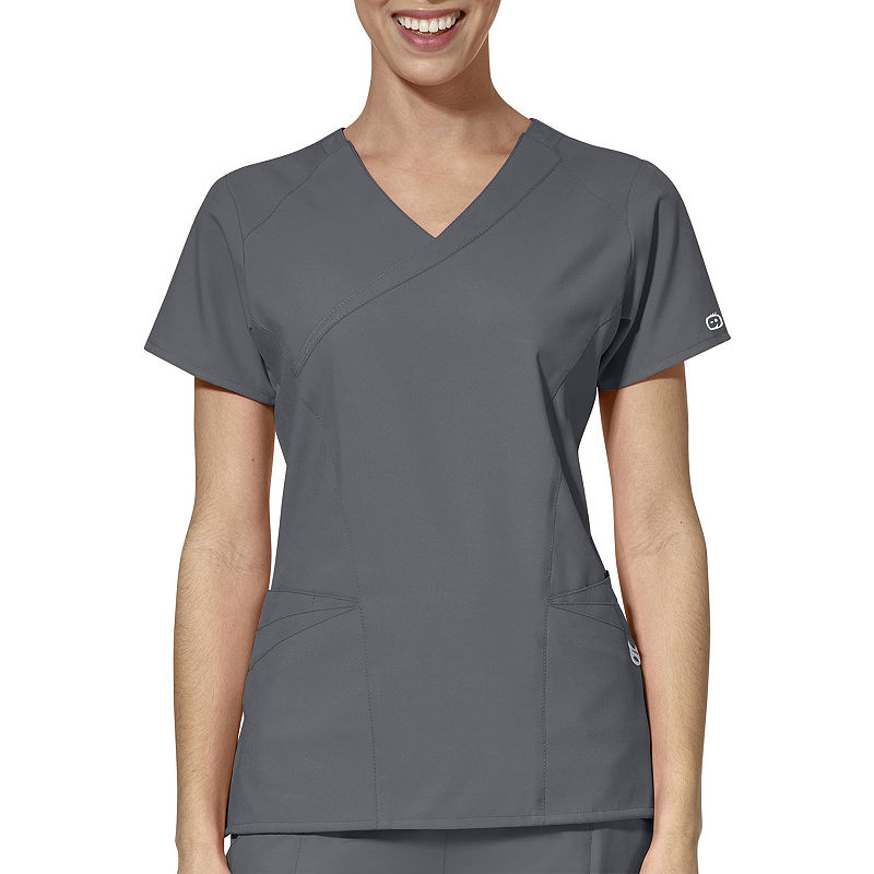 Wonder Wink W123 By Wonderwink 6455 - Women'S Mock Wrap Scrub Top - Plus, Womens, Size 5X-Large, Gray