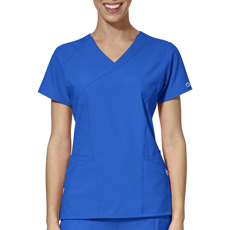 Wonder Wink W123 By Wonderwink 6455 - Women'S Mock Wrap Scrub Top - Plus, Womens, Size X-Large, Blue