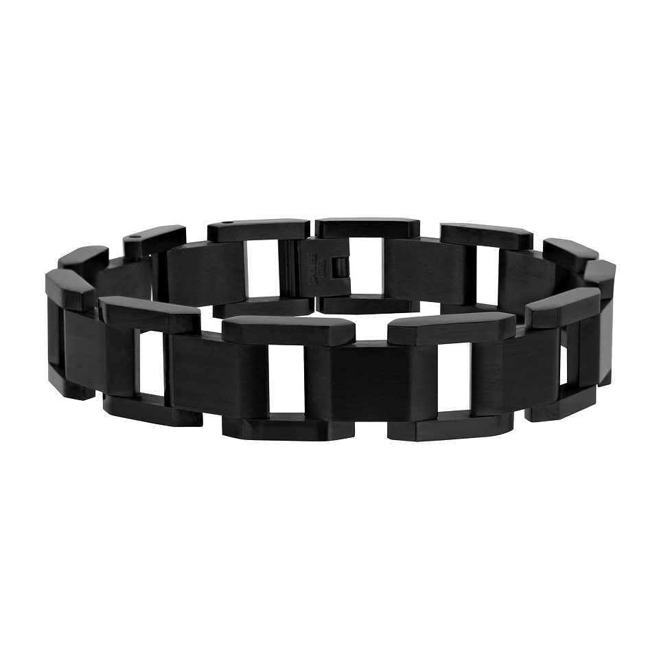 Inox Jewelry Mens Black Tone Stainless Steel Link Bracelet