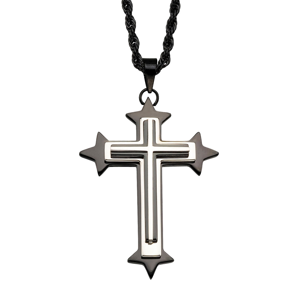 Inox Jewelry Mens Two Tone Stainless Steel Cross Pendant, Two Tone