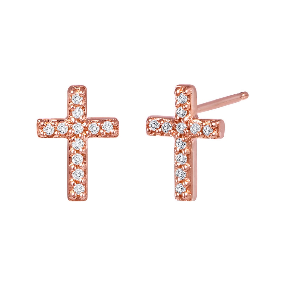 1/10 CT. T.W. Diamond 14K Rose Gold Over Sterling Silver Mini Cross Earrings,