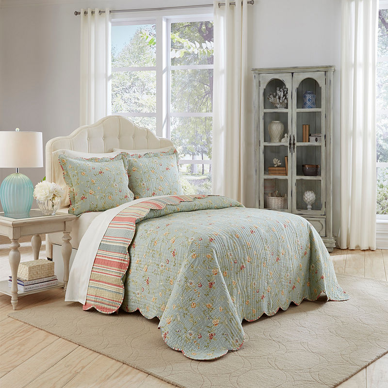 Floral Stripe Garden Glitz Bedspread Set (King) 3pc - Waverly