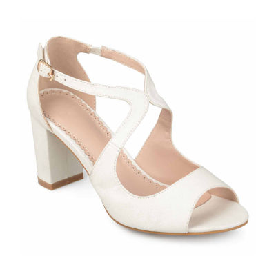 Journee Collection Womens Aalie Pumps Block Heel, Color: White - JCPenney