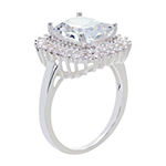 Sparkle Allure Cubic Zirconia Pure Silver Over Brass Rectangular Halo Cocktail Ring