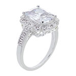 Sparkle Allure Cubic Zirconia Pure Silver Over Brass Rectangular Halo Cocktail Ring