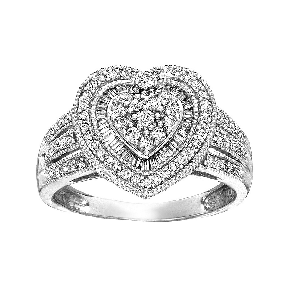 Closeout CT. T.W. Diamond Heart Ring, Wg (White Gold), Womens