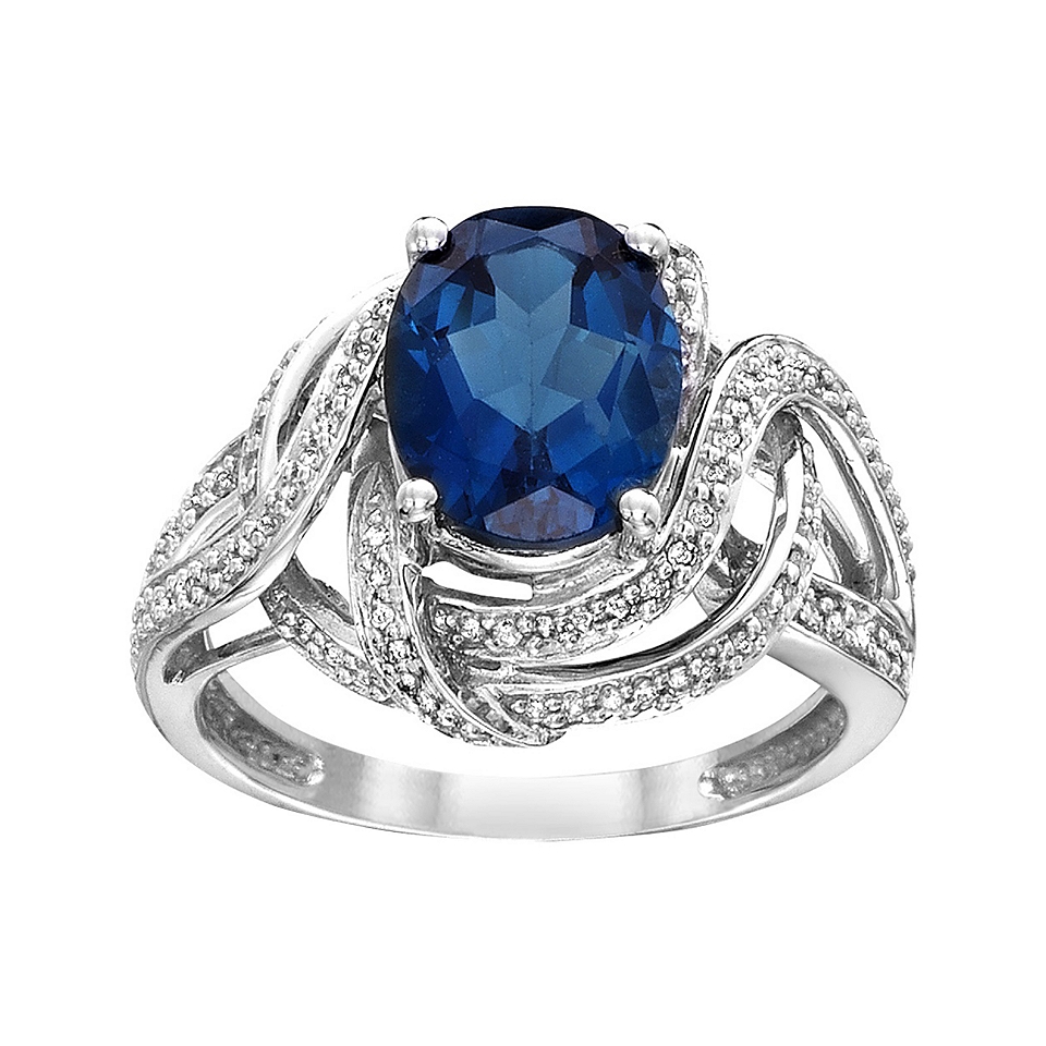 Closeout Genuine Blue Topaz & CT. T.W. Diamond Ring, Wg (White Gold), Womens