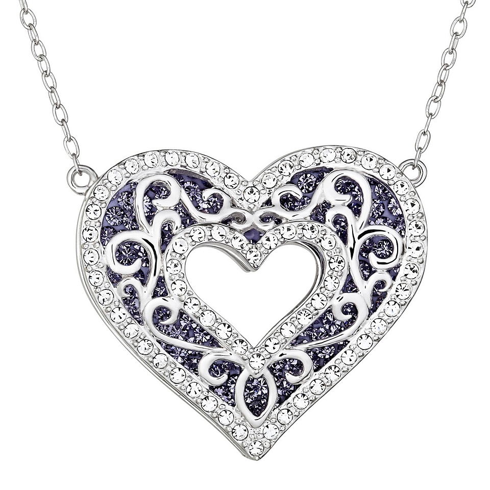 Sterling Silver Crystal Double Decker Heart Pendant, Womens