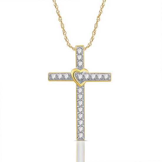 Womens 1/4 CT. T.W. Genuine White Diamond 10K Gold Cross Pendant Necklace - JCPenney