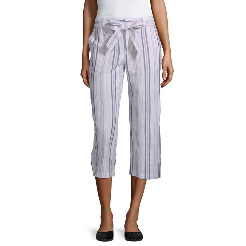 Liz Claiborne Linen Cropped Pants, Womens, Size Large, Pink