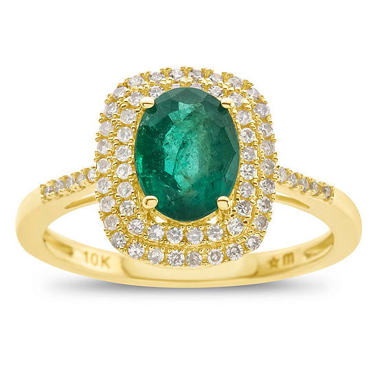 Womens Genuine Emerald & 1/3 CT. T.W. Diamond 10K Gold Cocktail Ring ...