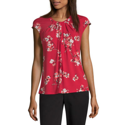 Liz Claiborne Womens Crew Neck Short Sleeve Knit Blouse