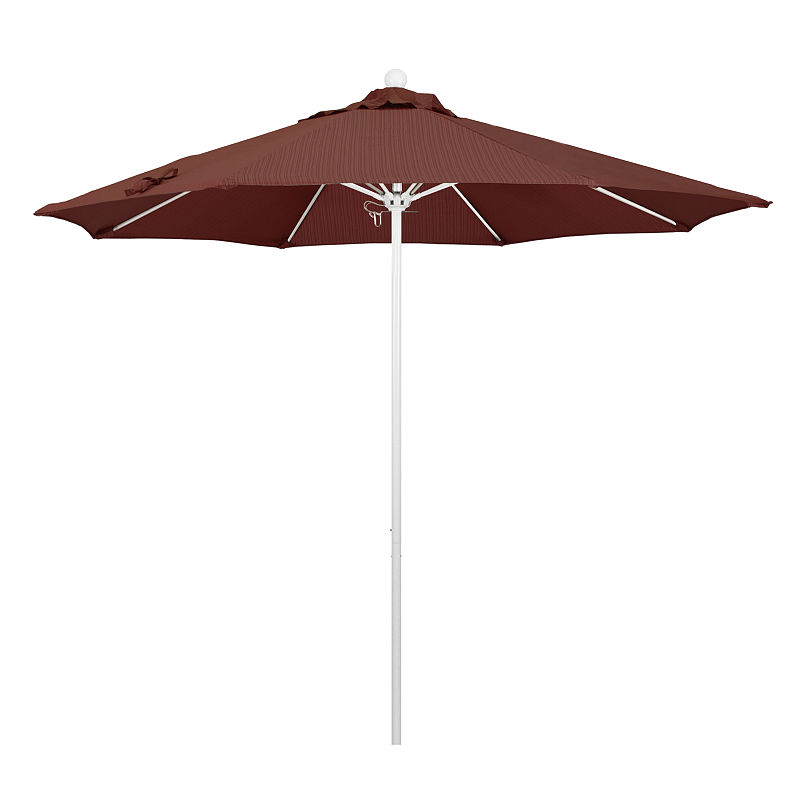 California Umbrella 9' Venture Series Olefin Patio Umbrella With Matted White Aluminum Pole Fiberglass Ribs Push Lift, Brown