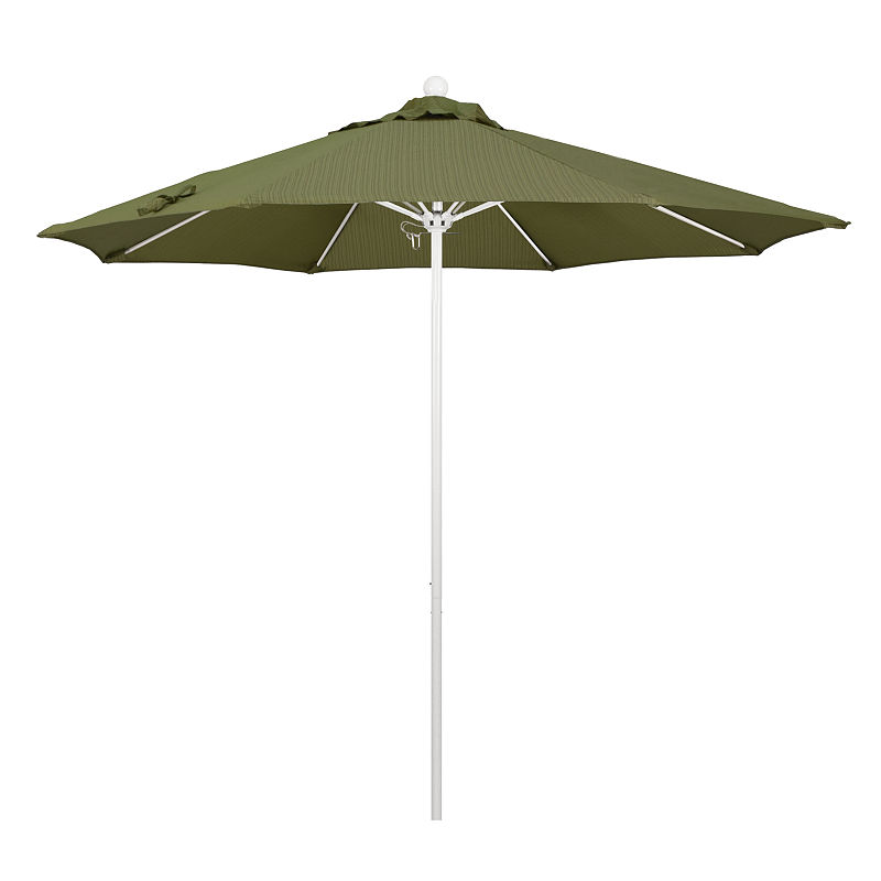 California Umbrella 9' Venture Series Olefin Patio Umbrella With Matted White Aluminum Pole Fiberglass Ribs Push Lift, Green