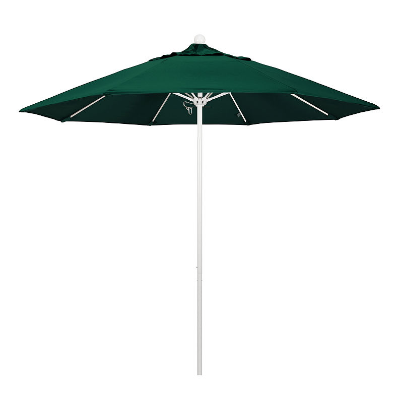 California Umbrella 9' Venture Series Solid Olefin Patio Umbrella With Matted White Aluminum Pole Fiberglass Ribs Pully Lift, Green