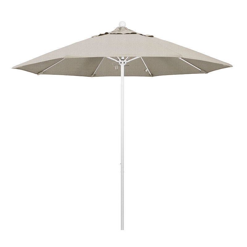California Umbrella 9' Venture Series Solid Olefin Patio Umbrella With Matted White Aluminum Pole Fiberglass Ribs Pully Lift, Gray