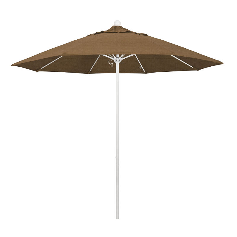 California Umbrella 9' Venture Series Solid Olefin Patio Umbrella With Matted White Aluminum Pole Fiberglass Ribs Pully Lift, Brown