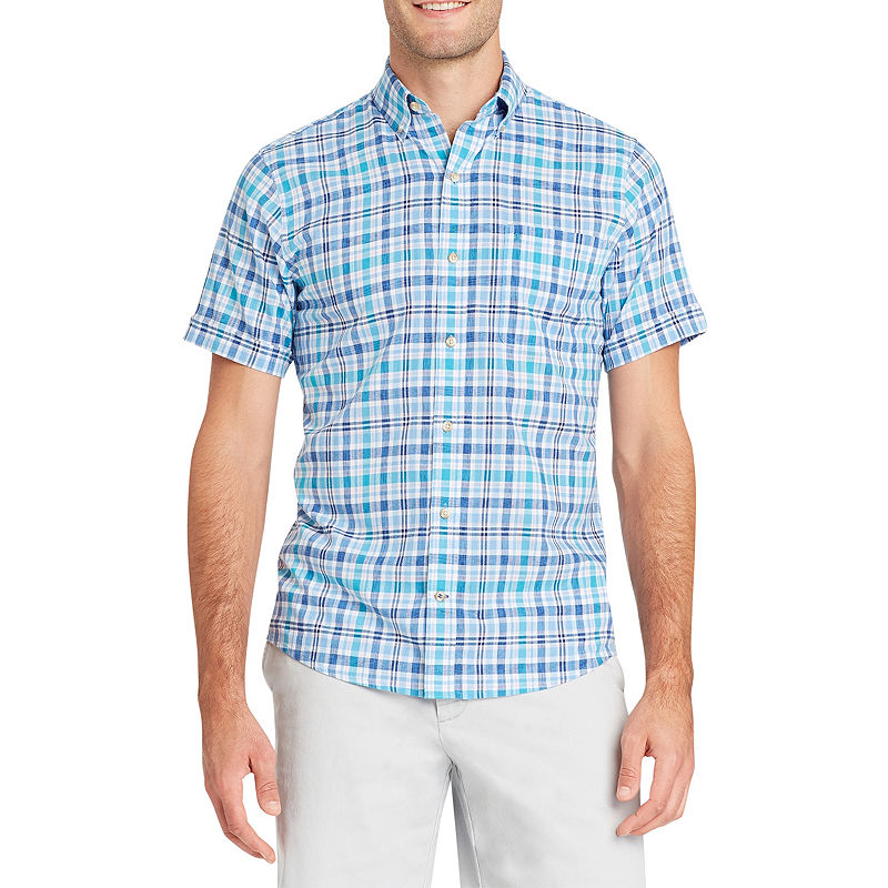 UPC 676108540887 product image for IZOD Dockside Chambray Short Sleeve Plaid Button-Front Shirt | upcitemdb.com