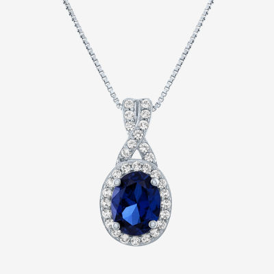 Limited Time Special! Womens Lab Created Blue Sapphire Sterling Silver Pendant Necklace