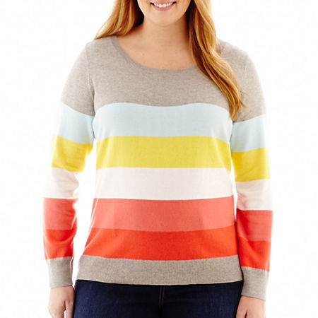Liz Claiborne Long-sleeve Multicolor-striped Sweater – Plus | Dazzlepulse