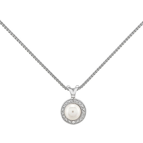Womens Diamond Accent White Cultured Freshwater Pearl Sterling Silver Pendant Necklace