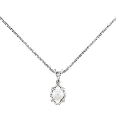 Womens Diamond Accent White Cultured Freshwater Pearl Sterling Silver