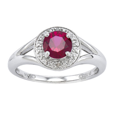 Leadglass Filled Ruby & Diamond Accent Sterling Silver Halo Ring