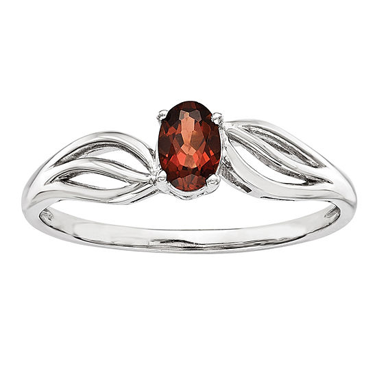 Womens Genuine Red Garnet Sterling Silver Solitaire Cocktail Ring