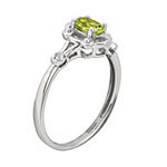 Womens Diamond Accent Genuine Green Peridot Sterling Silver Delicate Cocktail Ring