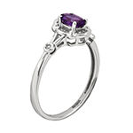 Womens Diamond Accent Genuine Purple Amethyst Sterling Silver Delicate Cocktail Ring