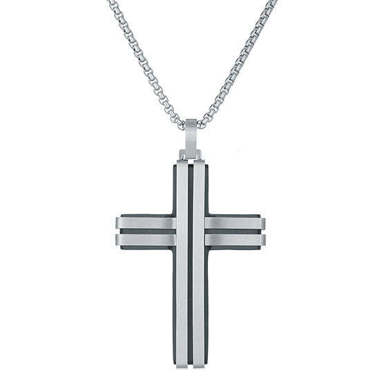 Mens Stainless Steel Cross Pendant Necklace