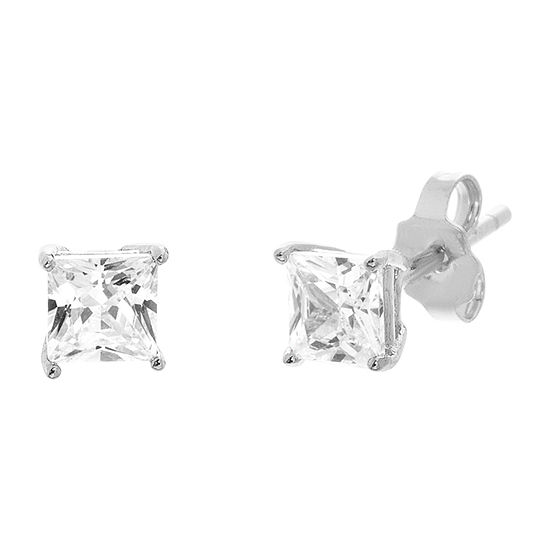 Silver Treasures Cubic Zirconia Sterling Silver 4mm Square Stud Earrings