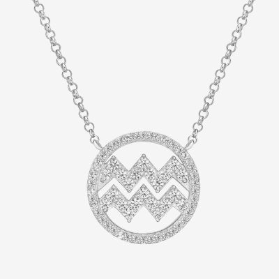 Aquarius Womens Cubic Zirconia Sterling Silver Round Pendant Necklace