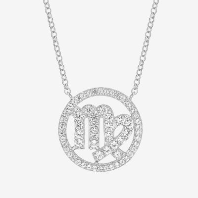 Virgo Womens Cubic Zirconia Sterling Silver Round Pendant Necklace