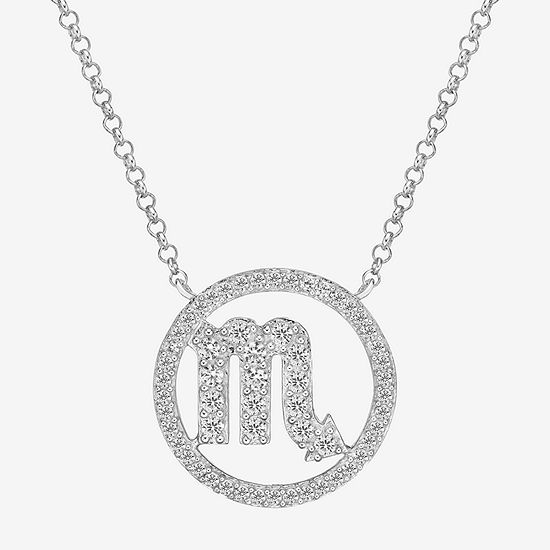 Scorpio Womens Cubic Zirconia Sterling Silver Round Pendant Necklace