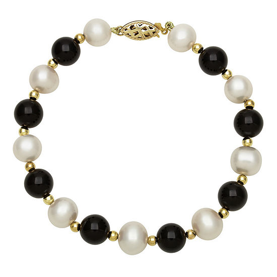 Cultured Freshwater Pearl and Genuine Dyed Onyx Bracelet