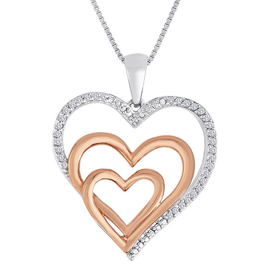 Forevermine Collection 1/10 CT. T.W. Diamond Two-Tone Triple-Heart Pendant