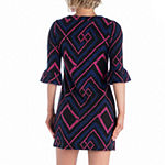 24/7 Comfort Apparel 3/4 Sleeve Geometric A-Line Dress