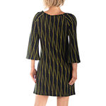 24/7 Comfort Apparel Long Sleeve Geometric A-Line Dress