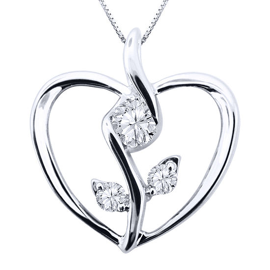 Sirena® 1/8 CT. Diamond 10K White Gold Flower Heart Pendant Necklace ...
