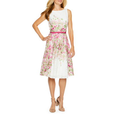 danny & nicole short sleeve lace floral fit & flare dress