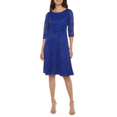 royal blue fit and flare dress with sleeves