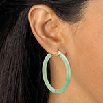 Genuine Green Jade 10K Gold 45mm Hoop Earrings
