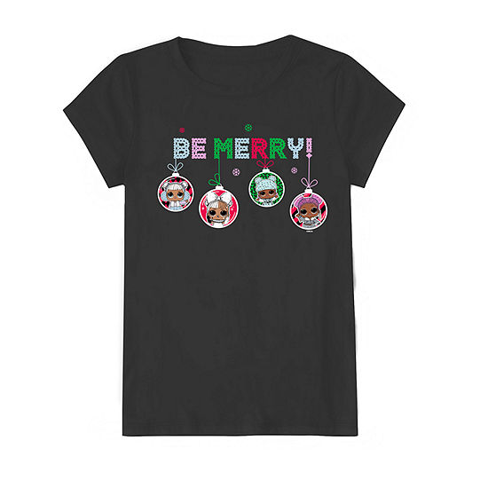 Christmas Little & Big Girls Crew Neck LOL Short Sleeve Graphic T-Shirt