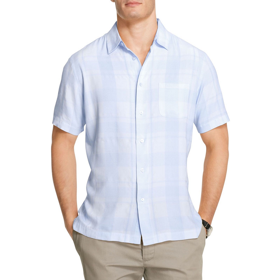 Van Heusen Short Sleeve Button Front Shirt, Blue, Mens